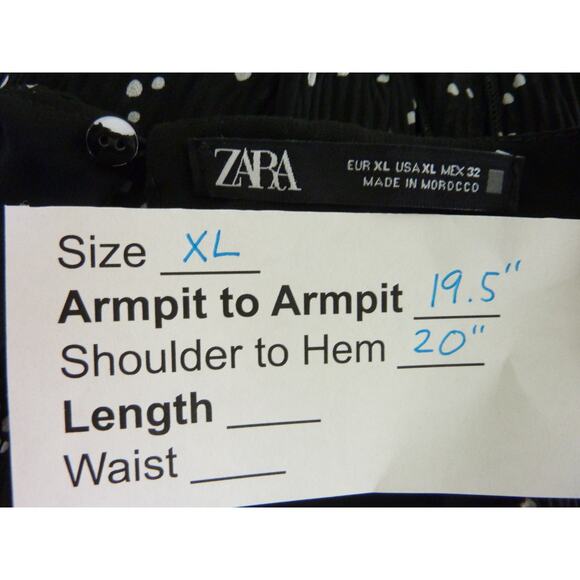 Zara Black and White Dot Chiffon Long Sleeve Blouse XL - Picture 6 of 6